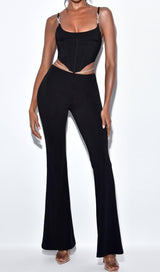 CORSET WIDE-LEGGED TWO-PIECE SUIT IN BLACK