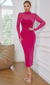 LONG SLEEVED SHEATH DRESS IN ROSE RED