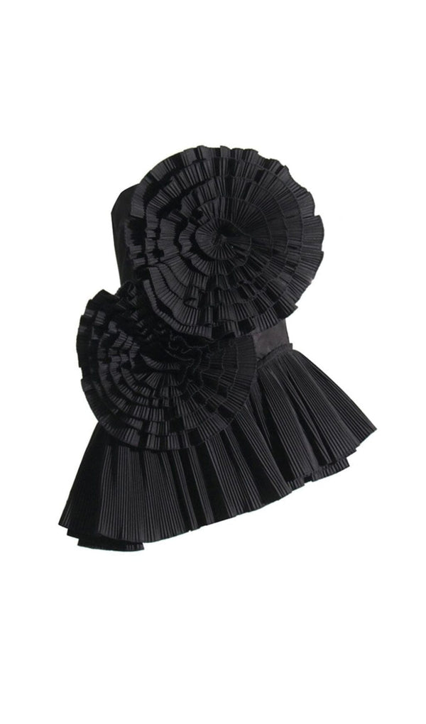 STRAPLESS FLOWER PLEATED TOP IN BLACK Tops sis label 