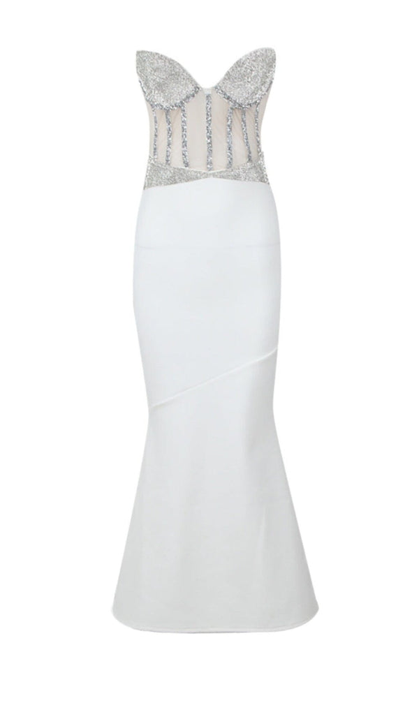 WHITE CRYSTAL CORSET SATIN GOWN DRESS sis label 