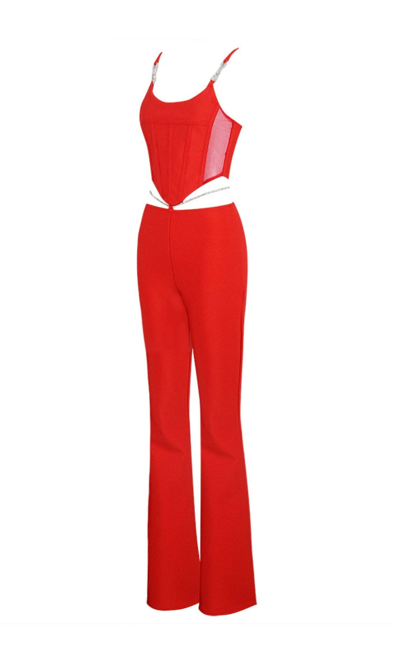 CORSET WIDE-LEGGED TWO-PIECE SUIT IN RED