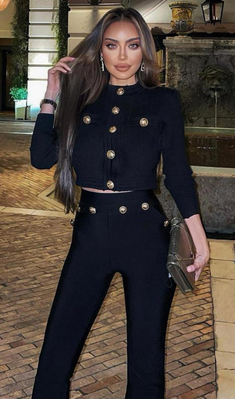 BLACK BUTTONS LONG SLEEVE TWO PIECES SUIT