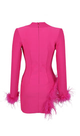 FEATHER JACKET DRESS IN HYPER PINK