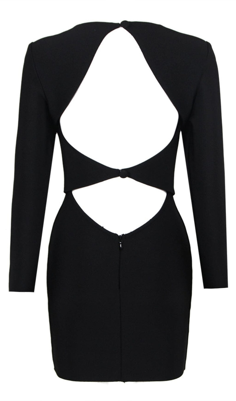 LONG SLEEVE TIGHT BACKLESS DRESS IN BLACK