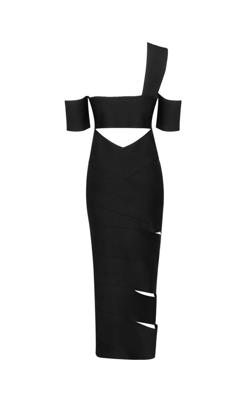 BANDAGE-STYLE HOLLOWED-OUT SHEATH DRESS IN BLACK