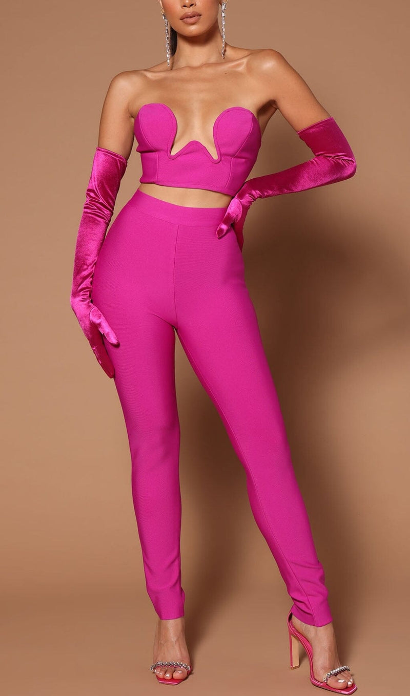 BANDAGE CUTOUT THREE PIECES SUIT IN PINK