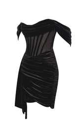 IRISA BLACK DRAPING OFF SHOULDER CORSET DRESS