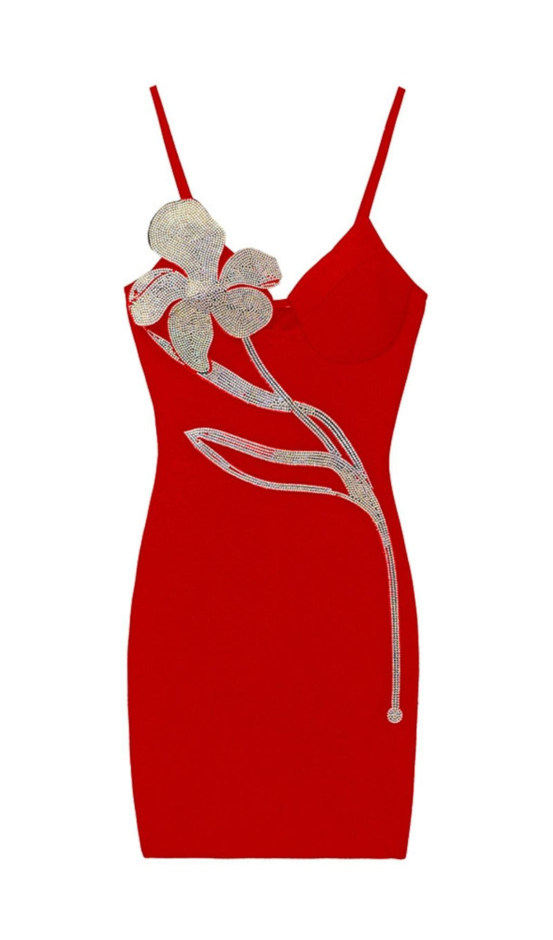 CRYSTAL FLOWER BANDAGE MINI DRESS Dresses styleofcb XS RED 