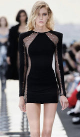 LACE PATCHWORK SEXY DRESS IN BLACK