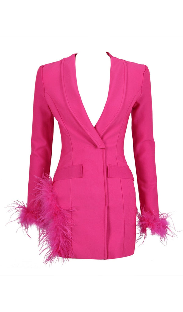 FEATHER JACKET DRESS IN HYPER PINK styleofcb 