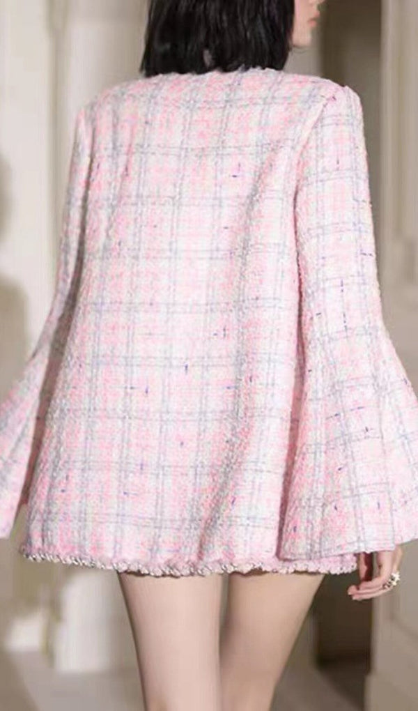 PINK WOVEN JACKET AND SUSPENDER SHORTS THREE-PIECE SET sis label 
