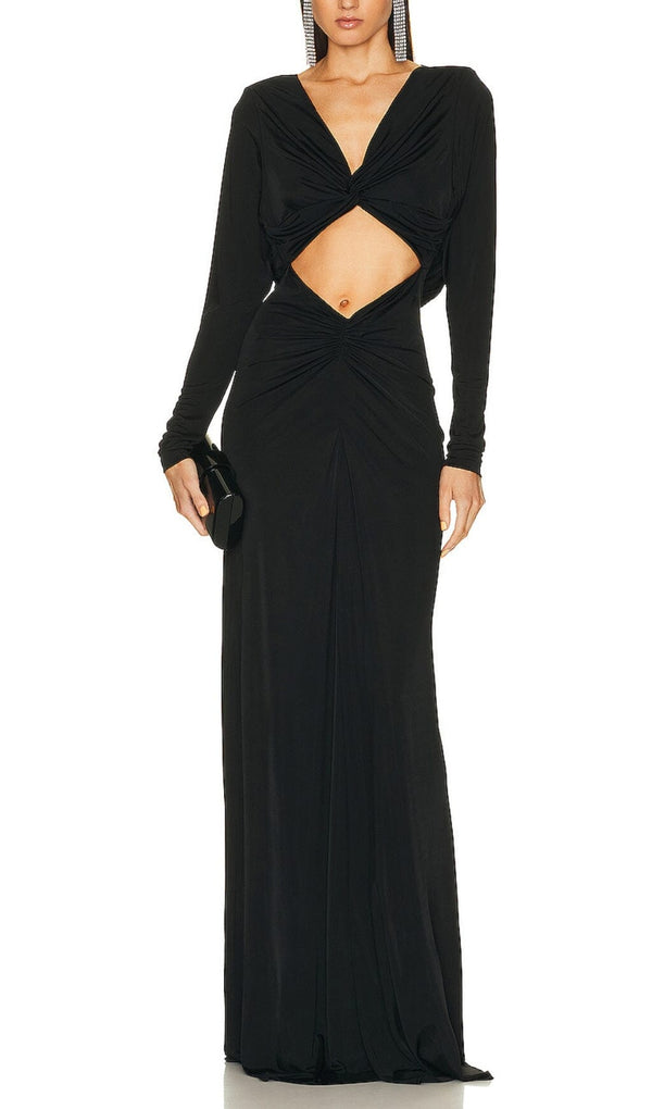 JERSEY CUT OUT MAXI DRESS IN BLACK sis label 