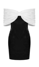 SATIN PINK BOW OFF SHOULDER MINI DRESS Dresses styleofcb XS BLACK/WHITE 
