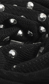 LACE SEE-THROUGH DIAMONDS MAXI DRESS IN BLACK