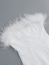 OSTRICH HAIR DECORATIVE BANDEAU MAXIC DRESS IN WHITE