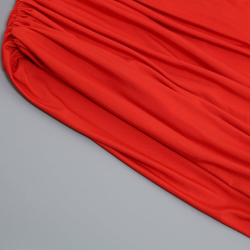 PLEATED SLEEVELESS ONE-SHOULDER DRESS IN RED