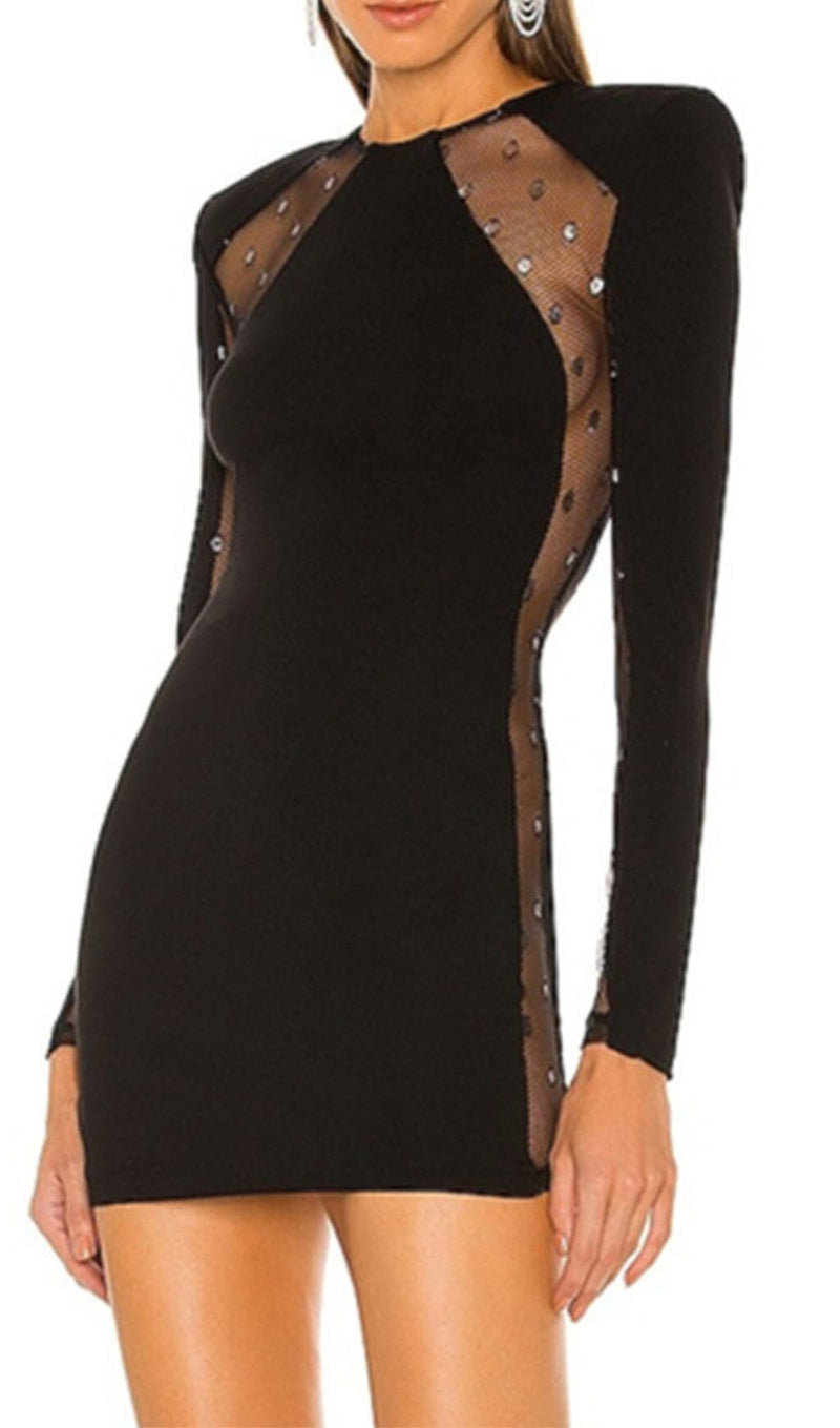 LACE PATCHWORK SEXY DRESS IN BLACK