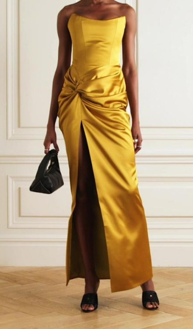 STRAPLESS CORSET MAXI DRESS IN YELLOW