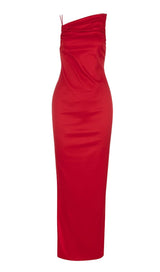SLEEVELESS RUCHED MIDI DRESS IN RED