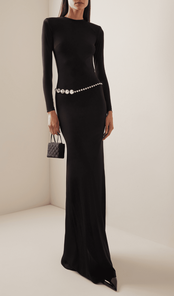 CRYSTAL EMBELLISHED MAXI DRESS IN JERSEY