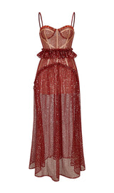 BANDAGE SEQUIN MAXI DRESS IN RED