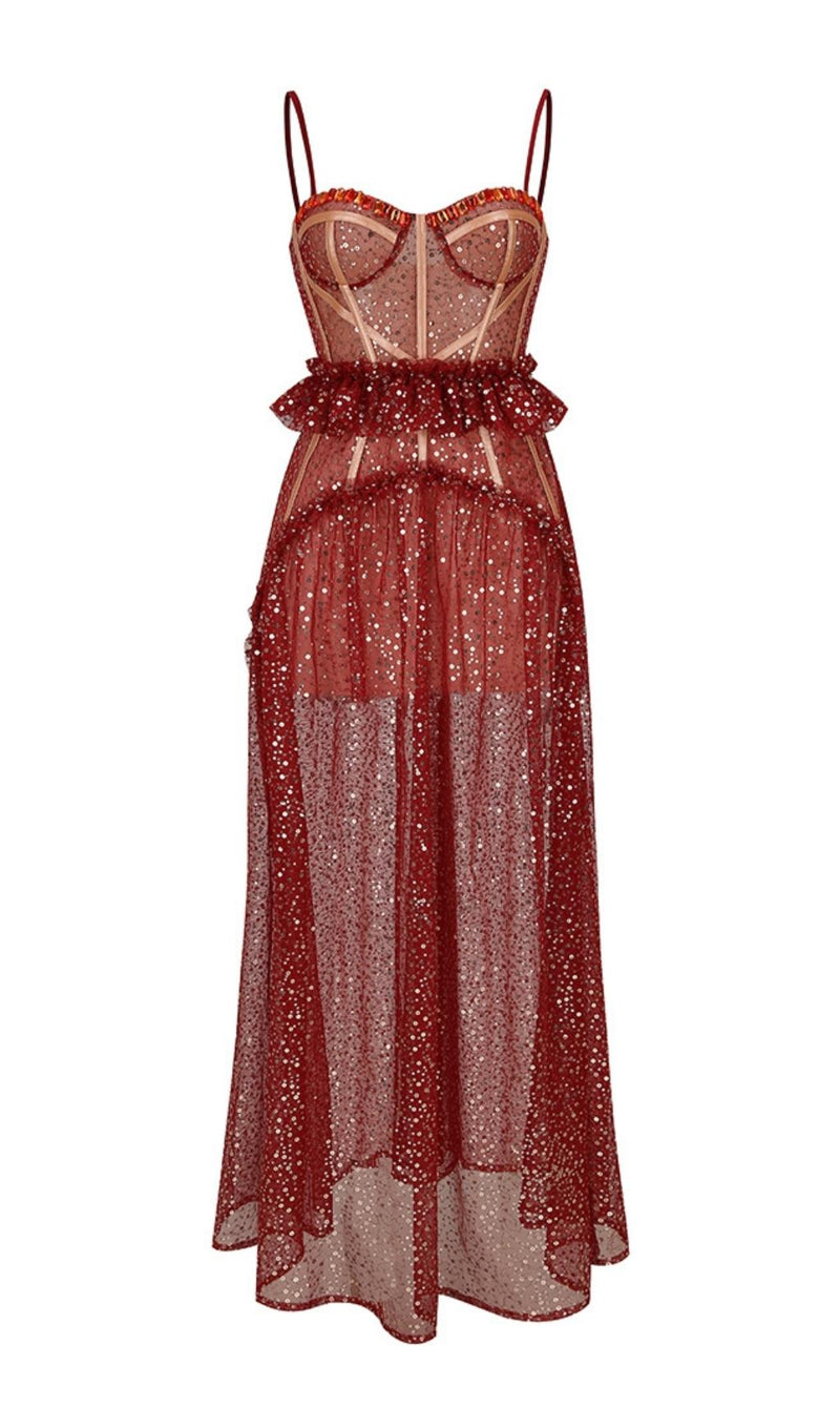 BANDAGE SEQUIN MAXI DRESS IN RED