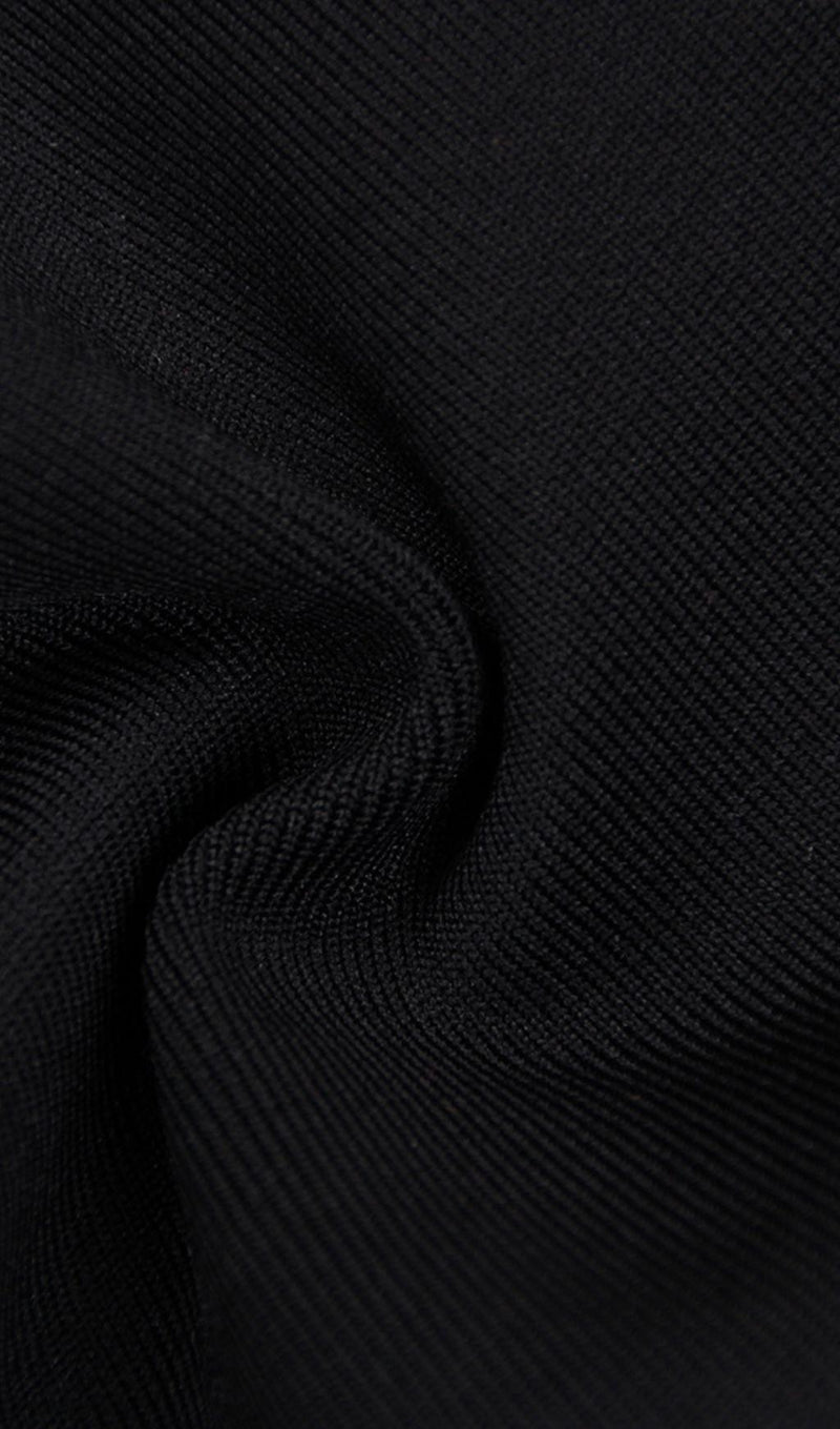 FEATHER BODYCON MAXI DRESS IN BLACK