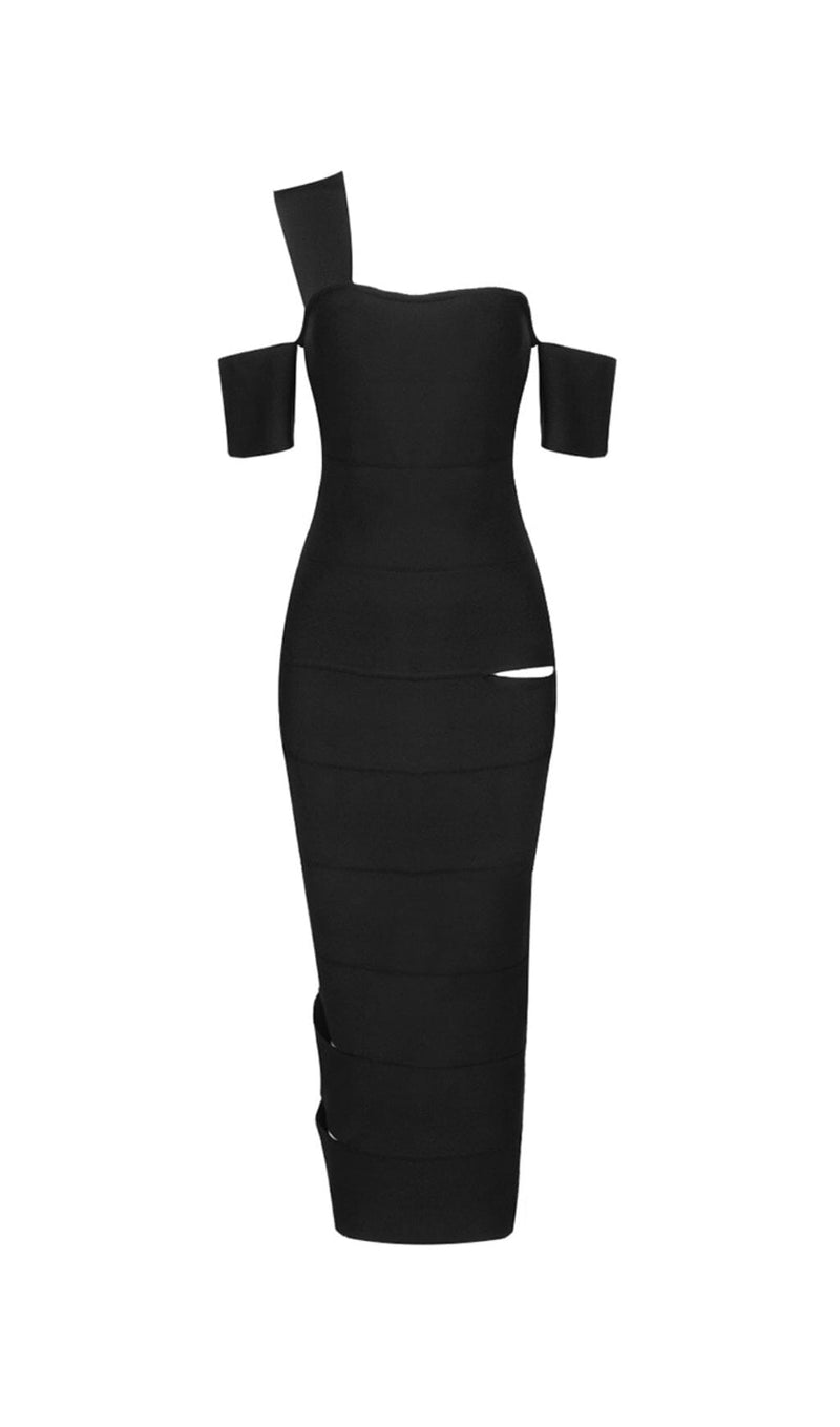 BANDAGE-STYLE HOLLOWED-OUT SHEATH DRESS IN BLACK