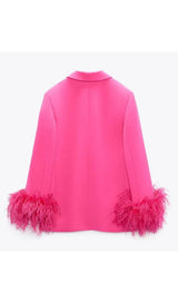 FEATHER JACKET SUIT IN HOT PINK