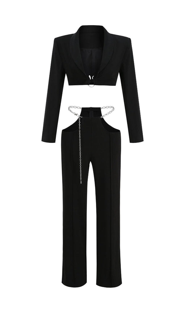 SNAKE BUCKLE WAISTBAND SUIT IN BLACK