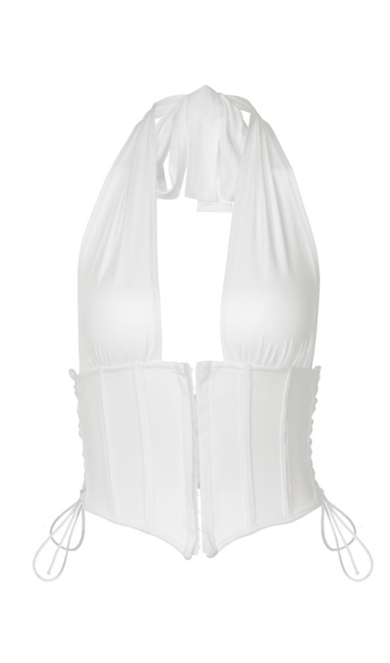 A SMALL VEST WITH A HALTER HOOK IN WHITE