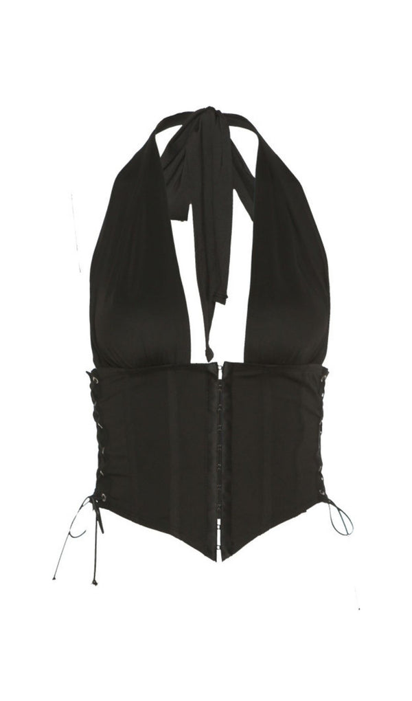 A SMALL VEST WITH A HALTER HOOK IN BLACK