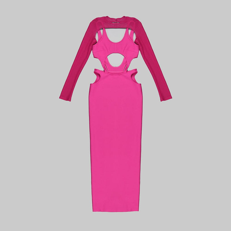 CUT OUT HIP WRAP MIDI DRESS IN PINK
