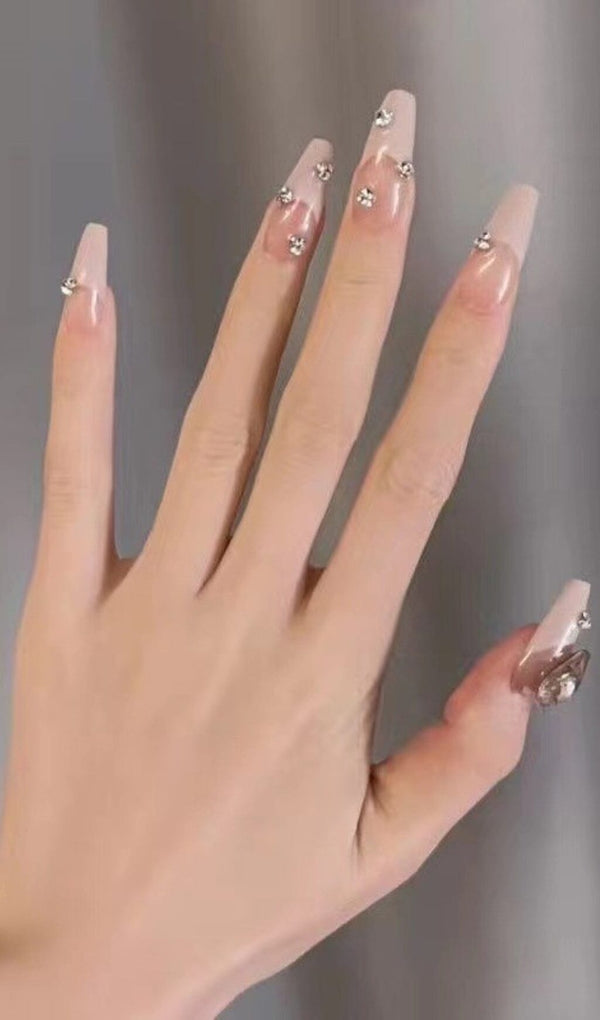 HEART CRYSTAL PINK FRENCH PRESS ON NAILS