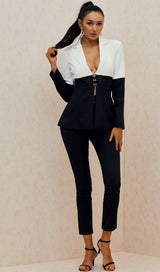 BLACK AND WHITE STITCHING WAIST SEE-THROUGH SUIT