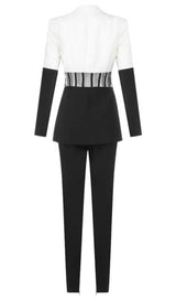 BLACK AND WHITE STITCHING WAIST SEE-THROUGH SUIT