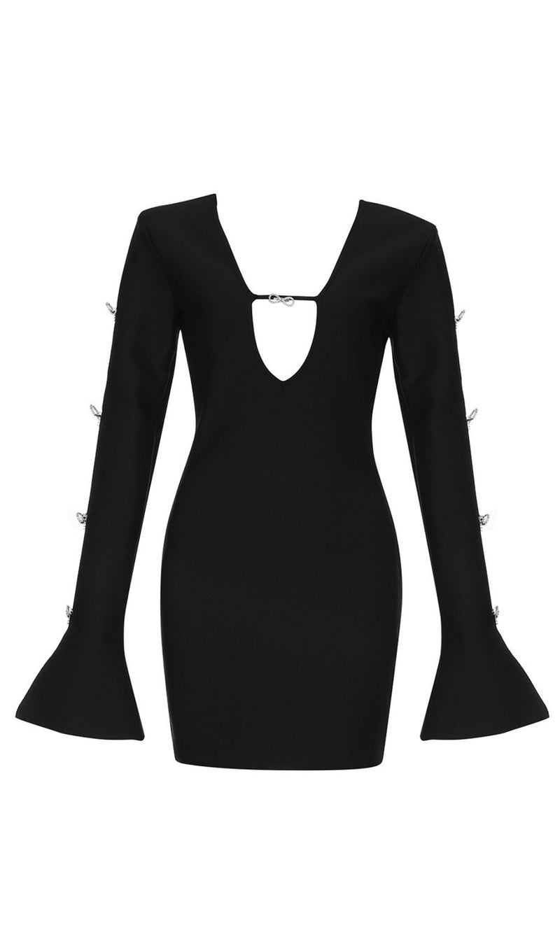 BLACK PLUNGE CRYSTAL BOW BANDAGE MINI DRESS Dresses styleofcb 