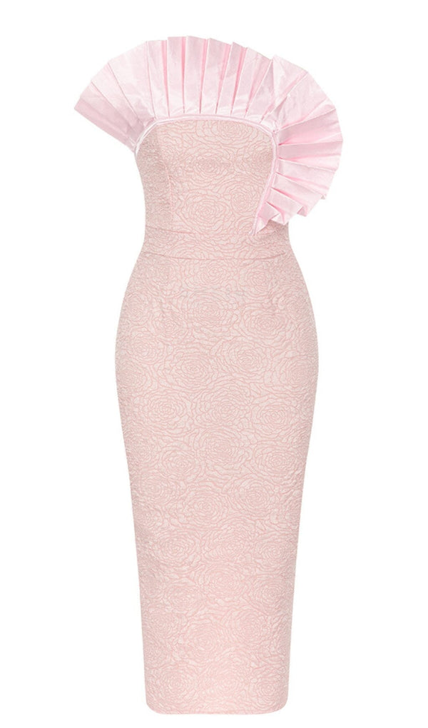 BODYCON RUFFLE DETAIL MIDI DRESS IN PINK DRESS STYLE OF CB 