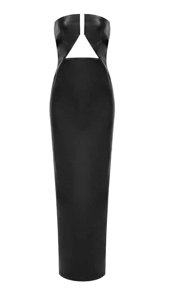 FAUX LEATHER STRAPLESS MAXI DRESS IN BLACK