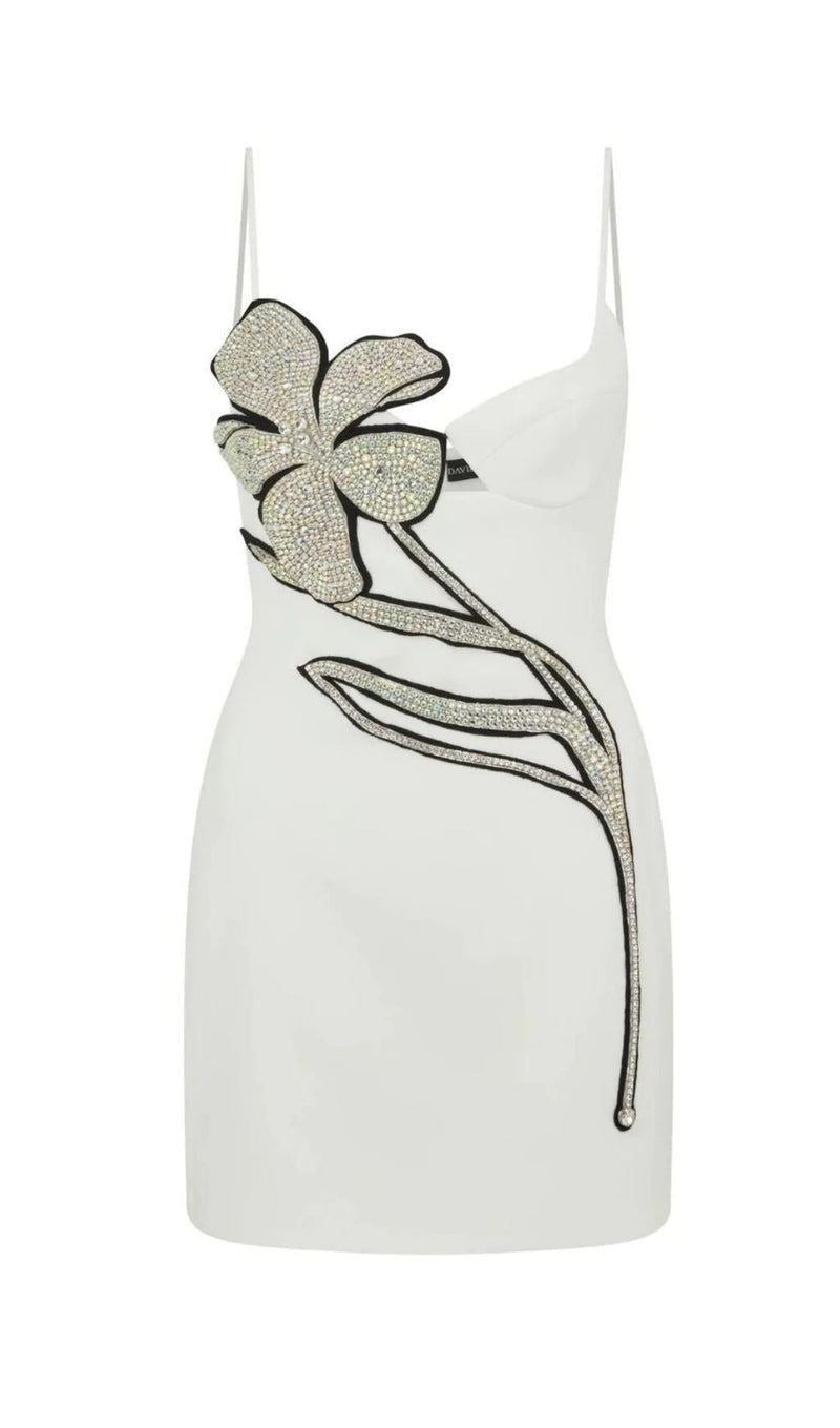 CRYSTAL FLOWER BANDAGE MINI DRESS IN WHITE Dresses styleofcb XS WHITE 