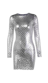 CUT OUT MINI VODYCON DRESS IN SLIVER