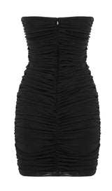 CUT-OUT RUCHED BODYCON MINI DRESS IN BLACK