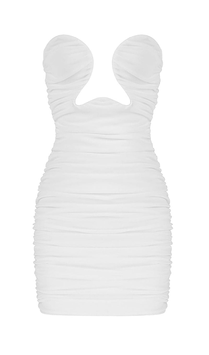 CUT-OUT RUCHED BODYCON MINI DRESS IN KHAKI Dresses styleofcb XS WHITE 