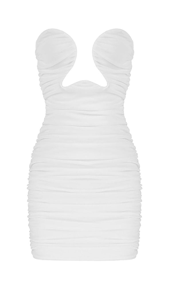 CUT-OUT RUCHED BODYCON MINI DRESS IN WHITE