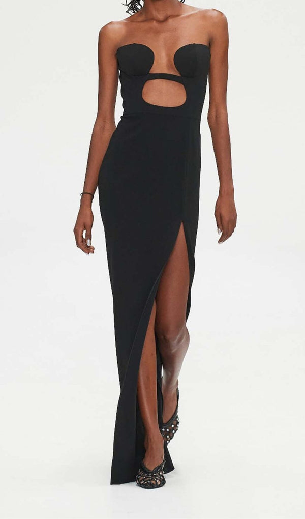CUT-OUT BODYCON MAXI DRESS IN BLACK