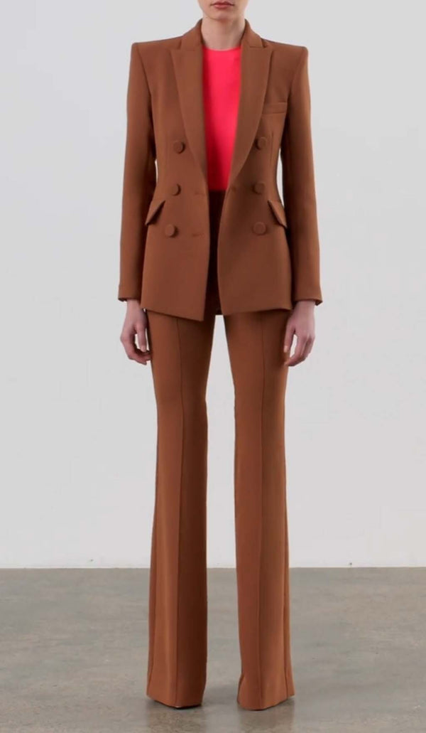 DOUBLE-BREASTED WIDE LEG JACKET SUIT IN BROWN DRESS STYLE OF CB 