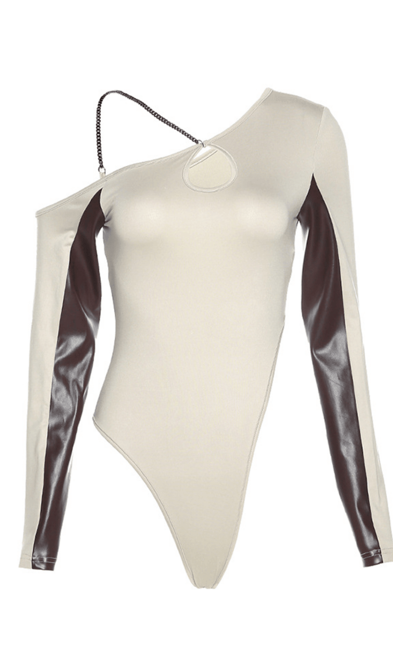 Diagonal sleeve leather bodysuit styleofcb 