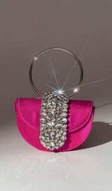 SATIN CRYSTAL CLUTCH IN HOT PINK