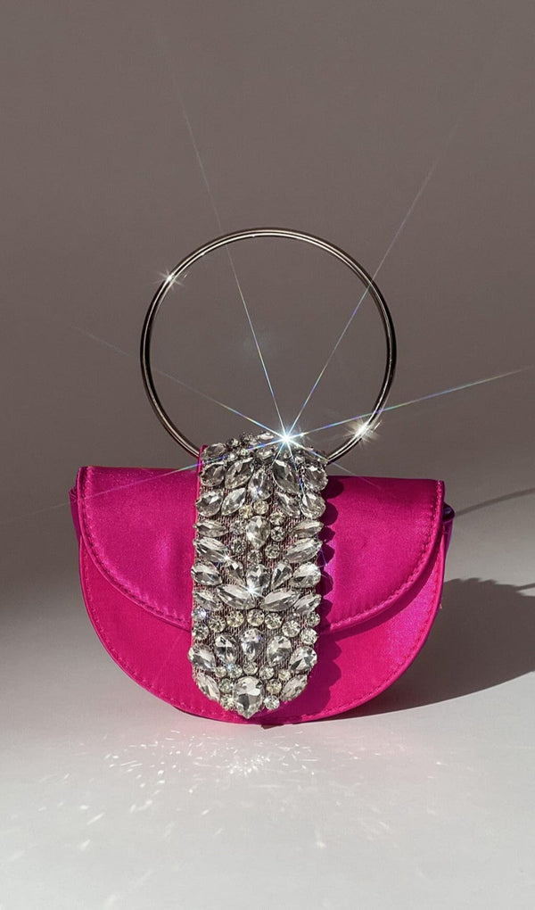 SATIN CRYSTAL CLUTCH IN HOT PINK Bags styleofcb 