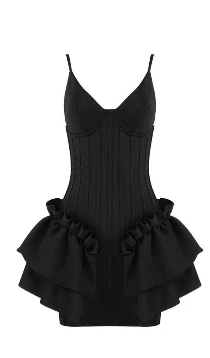 FRILLY BANDAGE MINI DRESS IN BLACK Dresses styleofcb XS BLACK 